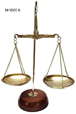 Antique Brass Polished Balance Scale With Wooden Base Apothecary Jewelry NEW • $18.99