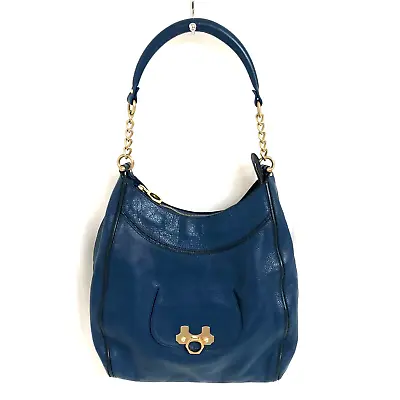 $69.99 • Buy ZAC POSEN Blue Leather Zac Sac Hobo Bag Shoulder Purse With Chain Strap