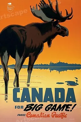 1950 Canadian Pacific  Canada For Big Game!  Vintage Style Travel Poster - 16x24 • $13.95