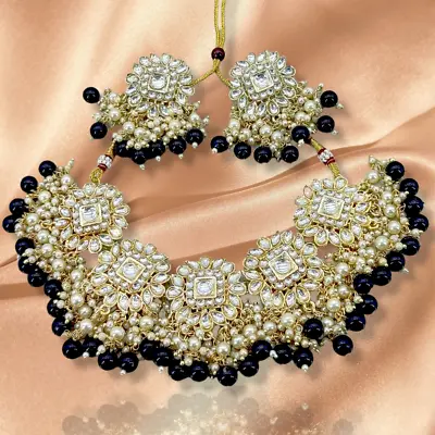 $26.09 • Buy Indian Bollywood Gold Plated Kundan Pearl Choker Bridal Necklace Jewelry Set