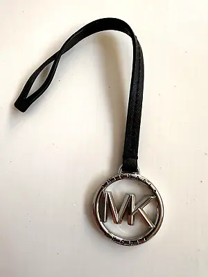 Michael Kors Silver 3D MK Black Saffiano Leather Strap Handbag Hang Tag Fob 9 • $24