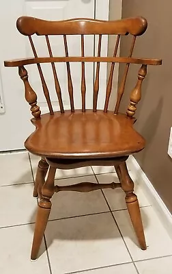 Vintage Ethan Allen Maple Wooden Comb Back Swivel Dining Chair • $159.97