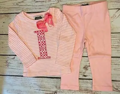 Mud Pie Initial Baby Girl I Tunic & Legging Set With Hair Bow  0-6 Months • $10