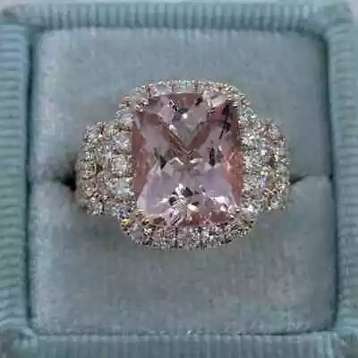 3CT Cushion Cut Simulated Morganite Engagement Ring 14k Rose Gold Plated Silver • $94.49