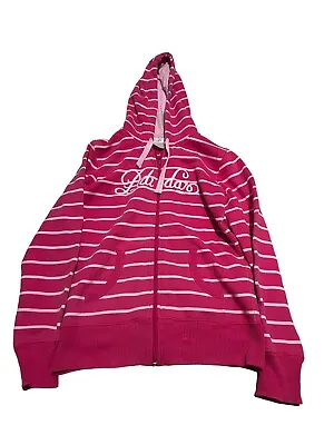 Vintage Adidas Women’s Hoodie Jumper Size 12 Pink White Full Zip Logo • $23.36