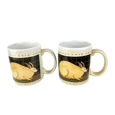 Otagiri Set Of Two American Folk Art Rabbit Coffee Mugs Warren Kimble Japan • $32