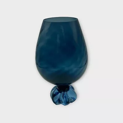 Vintage Blue Glass Swirl Balloon Vase Bauble Pedestal Base 22cm • $25