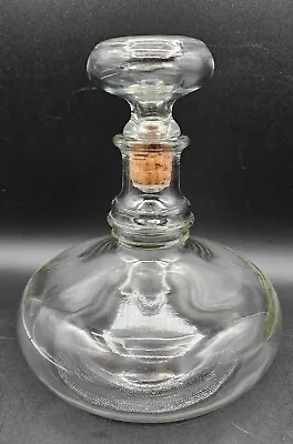 Vintage Clear Glass Wide Bottom Liquor Decanter W/Stopper 7.25  • $14.99