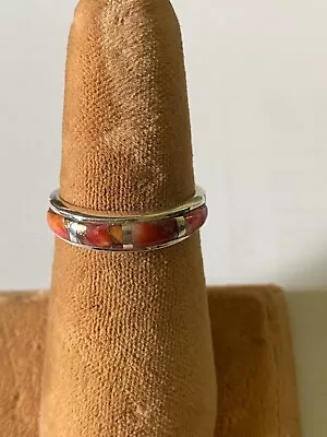Inlay Spiny Coral Wedding Band Style Ring Size 7 In Sterling Silver 925 • $29.95