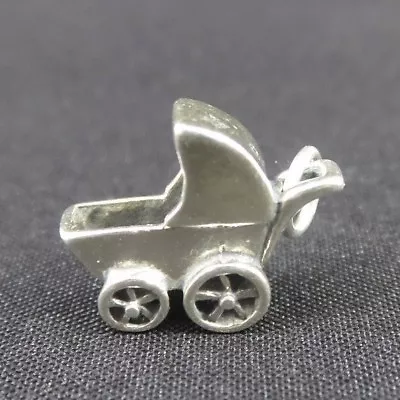 Vintage Sterling Silver 3D Baby Carriage Stroller Pendant Charm • $21.90