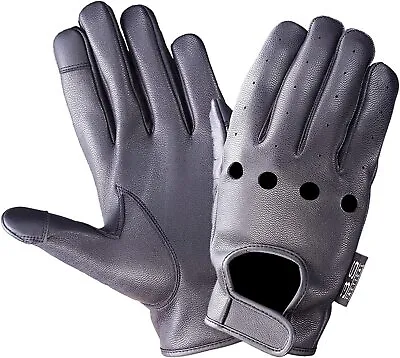 Driving Gloves Car Motorcycle Biker Soft Genuine Leather Touch Screen Black • $14.99