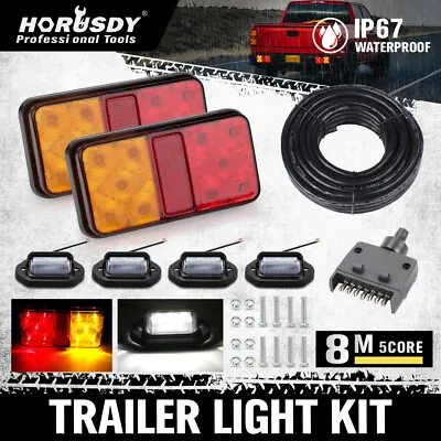 HORUSDY LED Trailer Tail Light Kit Pair Plug 5 Core Wire Caravan Ute 7 Pin Flat • $42.99