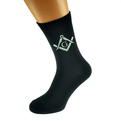 Silver Masonic With G Design Mens Black Socks Adult Size UK 5-12 - X6N344 • $6.15