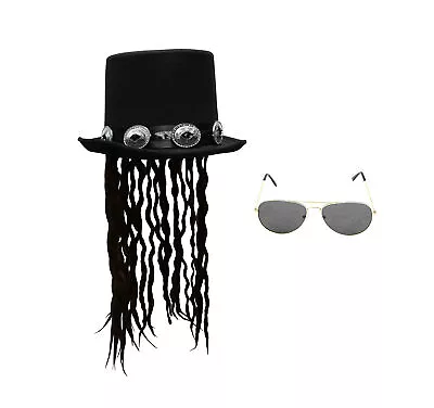 Top Hat With Dreads Silver Buckles Aviator Sunglasses Rock Costume Accessory • $24.95