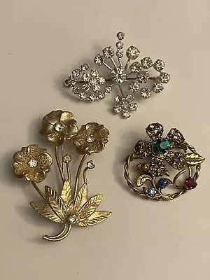 Stunning Vintage Lot Of 3 Signed Austrian Crystal Brooches. Nice Assortment! • $19.99