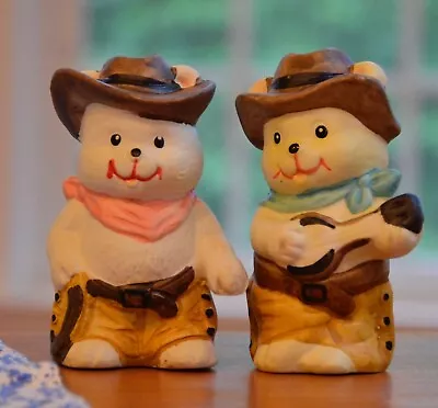 Vintage COWBOY Bears Salt & Pepper Shakers Ranch Western Dress Anthropomorphic • $5.50