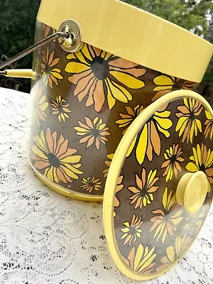 Vintage FLOWER POWER West Bend Thermo-Serv Insulated ICE BUCKET Yellow 1970s • $44