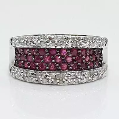 Comfort Fit 3.10ctw Ruby & H-SI Diamond 925 Silver Men's Ring Size 10 • $95.20