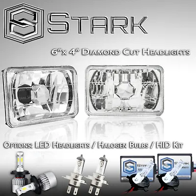 H4651 H4652 H4666 H4656 Head Light Glass Housing Diamond Cut Lamp Chrome 4x6 • $69.88