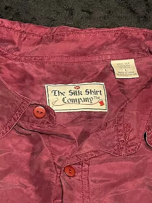 Vintage The Silk Shirt Company Button Up Mens Shirt L 100% Washable Silk Maroon • $22