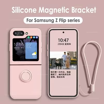 $17.99 • Buy Liquid Silicone Armor Case Fr Samsung Galaxy Z Flip 5 4 Ring Bracket Cover Strap