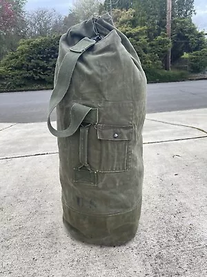 VTG Military Heavy Duty Canvas Duffle Bag Outside Pocket Single Shoulder Strap  • $23