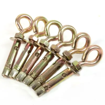 6x ANCHOR EYBOLTS WITH SLEEVES 10mm Closed Hook Hanging Shield Wall Expansion • £5.69