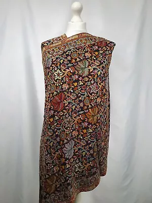 Kashmiri Shawl Embroidery Floral Pakistani Cashmere Wool Scarf Stole India • £50