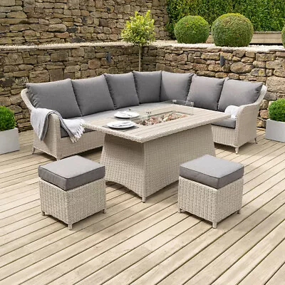 Large Rattan Garden Set Outdoor Corner Sofa Furniture Set Patio Fire Pit Table • £1799