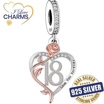 💝 18th Birthday Charm 925 Sterling Silver Number 18 Heart Love Gift Anniversary • £16.94