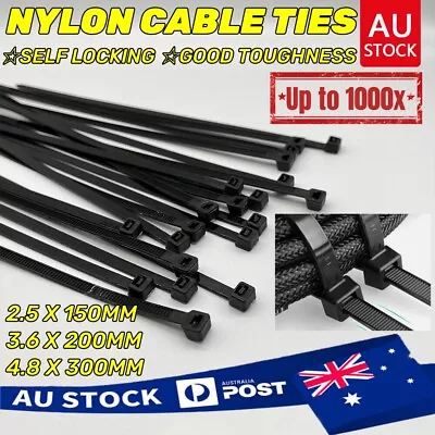 Cable Ties Zip Ties Nylon UV Stabilised 100/200/500/1000x Bulk Black Cable Tie • $27.85