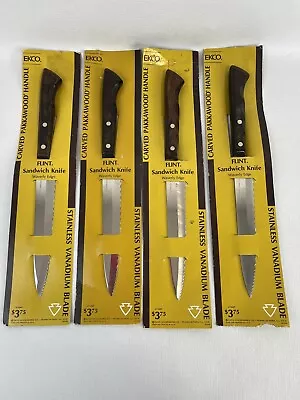 Set/4 NOS Vintage Ekco Flint  Sandwich Bread Knife Serrated Wood Handle • $50