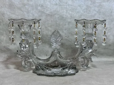 $39.99 • Buy Vintage Glass Candelabra Candle Holder Bobeche And Prisms Heavy Crystal