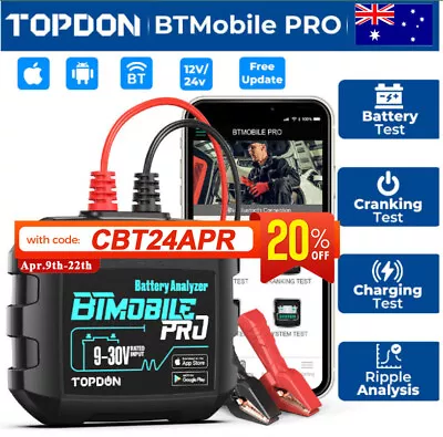 Topdon BT Mobile Pro 12V Wireless Battey & System Tester With Bluetooth Scanner • $95.99