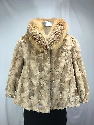 Worthwhile Tan Color Mink Fur Scallop Lady Bolero W/ Red Fox Collar Free Shipg • $1116.50