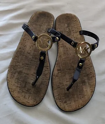 Michael Kors Sandals Womens 10 Dark Blue Or Black MK Cork Jelly Pvc Flip Flops • $17.15