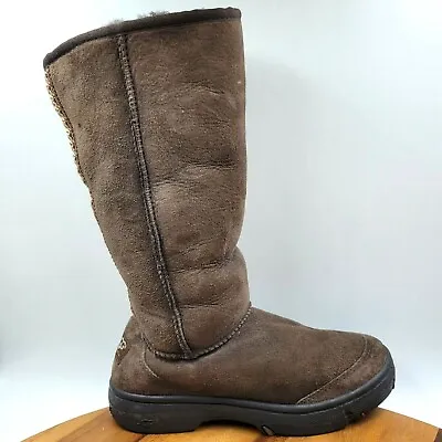 UGG Ultimate Braid Brown Suede Shearling Lined Tall Winter Boots Women's 5 5340 • $34.99