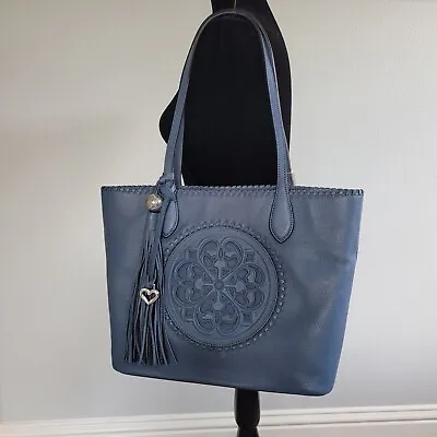 Nwt Blue Brighton Ferrara Gabriella Leather Medallion Tote Bag Purse • £361.58