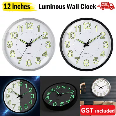 12  Wall Clock Quartz Round Wall Clock Silent Non-Ticking Glow In The Dark Home • $22.66