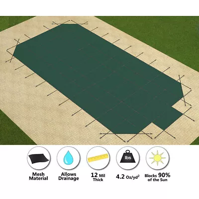 GLI Secur-A-Pool Mesh Grecian Swimming Pool Safety Cover W/ Center End Step • $1197.77