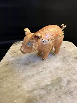 Vintage Monet Pig Enameled Jeweled Trinket Box Hinged With Magnetic Clasp • $4.87