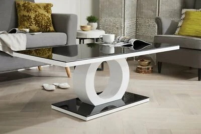 £199.99 • Buy GIOVANI White High Gloss Halo And Grey/Black Glass Living Room Coffee Table/Set