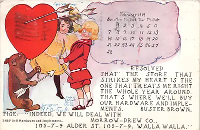 Buster Brown Tige February 1909 Calendar Postcard R.F. Outcault Morrow-Drew Co. • $39.99