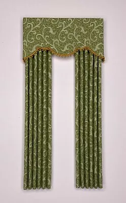 Green Swirl  Stylish  Dollhouse Curtains  -1:12 Scale • $19.95