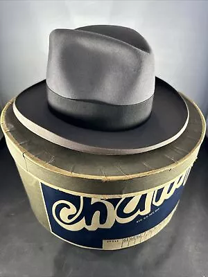 GORGEOUS Vintage 40s SUPER CHAMP Gray 7 1/8 FEDORA IN BOX • $49.95