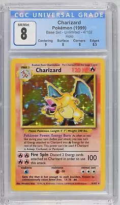 1999 Pokemon Base Set Unlimited Charizard Holo 4/102 Cgc 8 Psa 3778113002 • $452.69