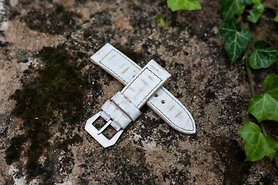 $95 • Buy Handmade  Albus  White Leather Watch Strap For Panerai GPF 27,26, 24,22mm