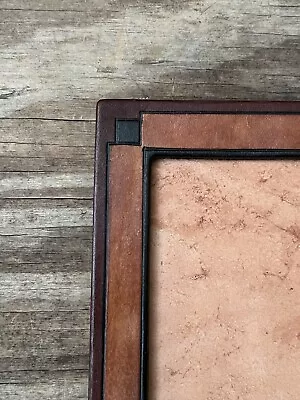 Vintage Argentina Inlaid Wood Cowhide Leather Brown Shabby Picture Frame • $39