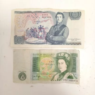 Vintage Great British Pound Banknotes £5 £1 Wellington Isaac Newton RMF03-SJT • £7.99