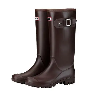 Women Ladies Buckle Waterproof Rain Shoes Wellies Festival Calf Length Boots • $73.22